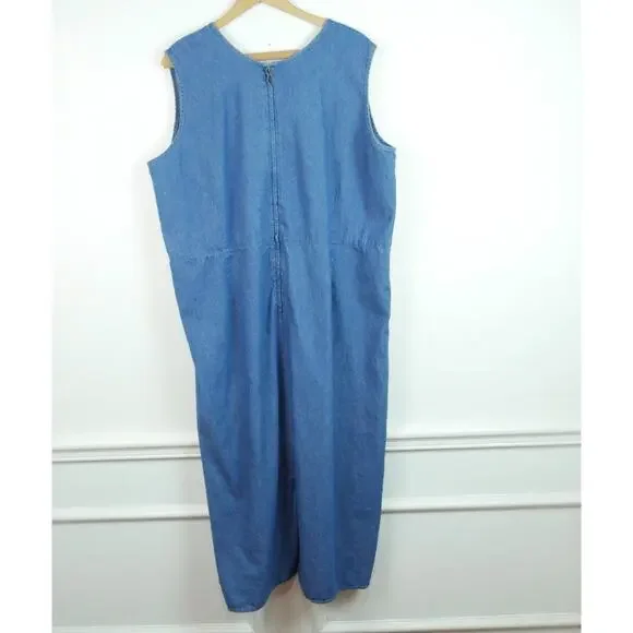 Vintage 2X Denim Midi Maxi Dress Teacher Prairie Cottagecore 90s Cotton Country - Picture 6 of 8